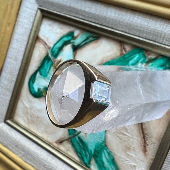 vintage 14K gold CZ mens ring - Picture 2 of 16